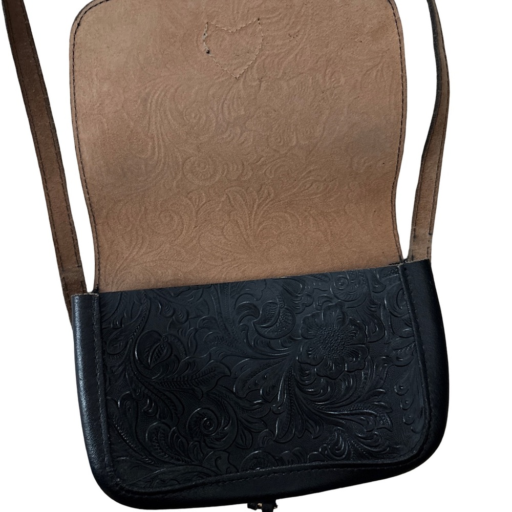 Vintage Black Embossed Leather Crossbody Bag - Picture 4 of 5